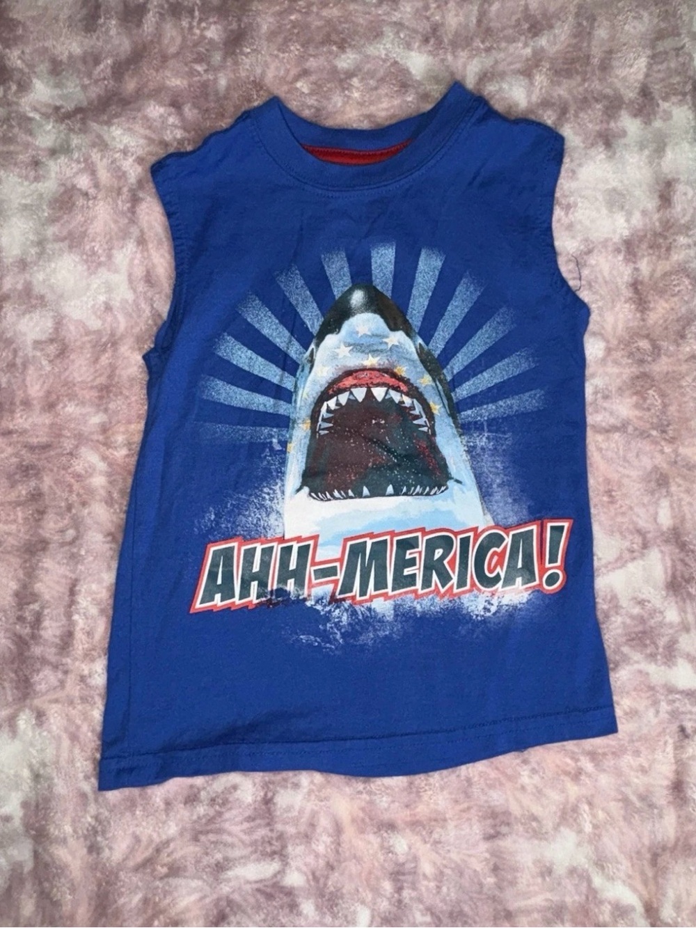 Boys' Blue 'AHH-MERICA!' Shark Graphic Tank Top - Kids